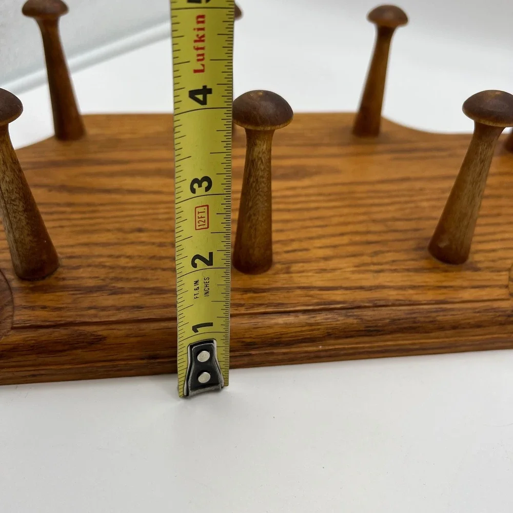 Cottagecore Wood Wall Display Rack – 14 Spindle Pegs Rustic Decor Vintage 80s